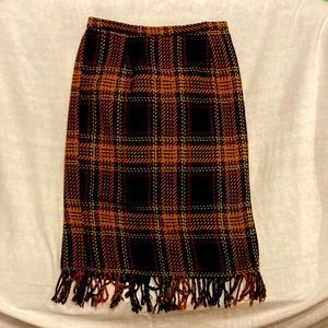 Vintage wool midi skirt 80s 90s size 10 plaid fall autumn elastic zipper 30”